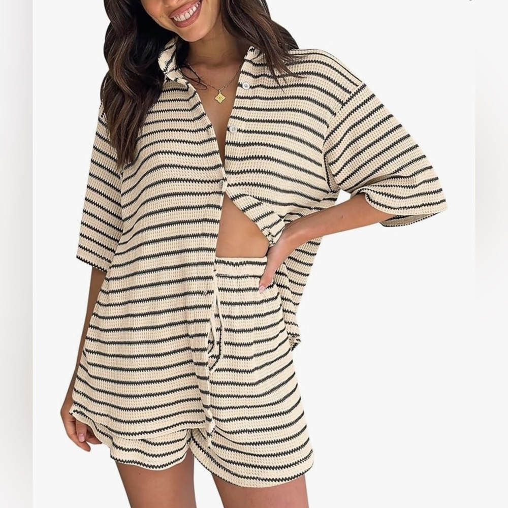 Striped Cream and Black Pajama Set